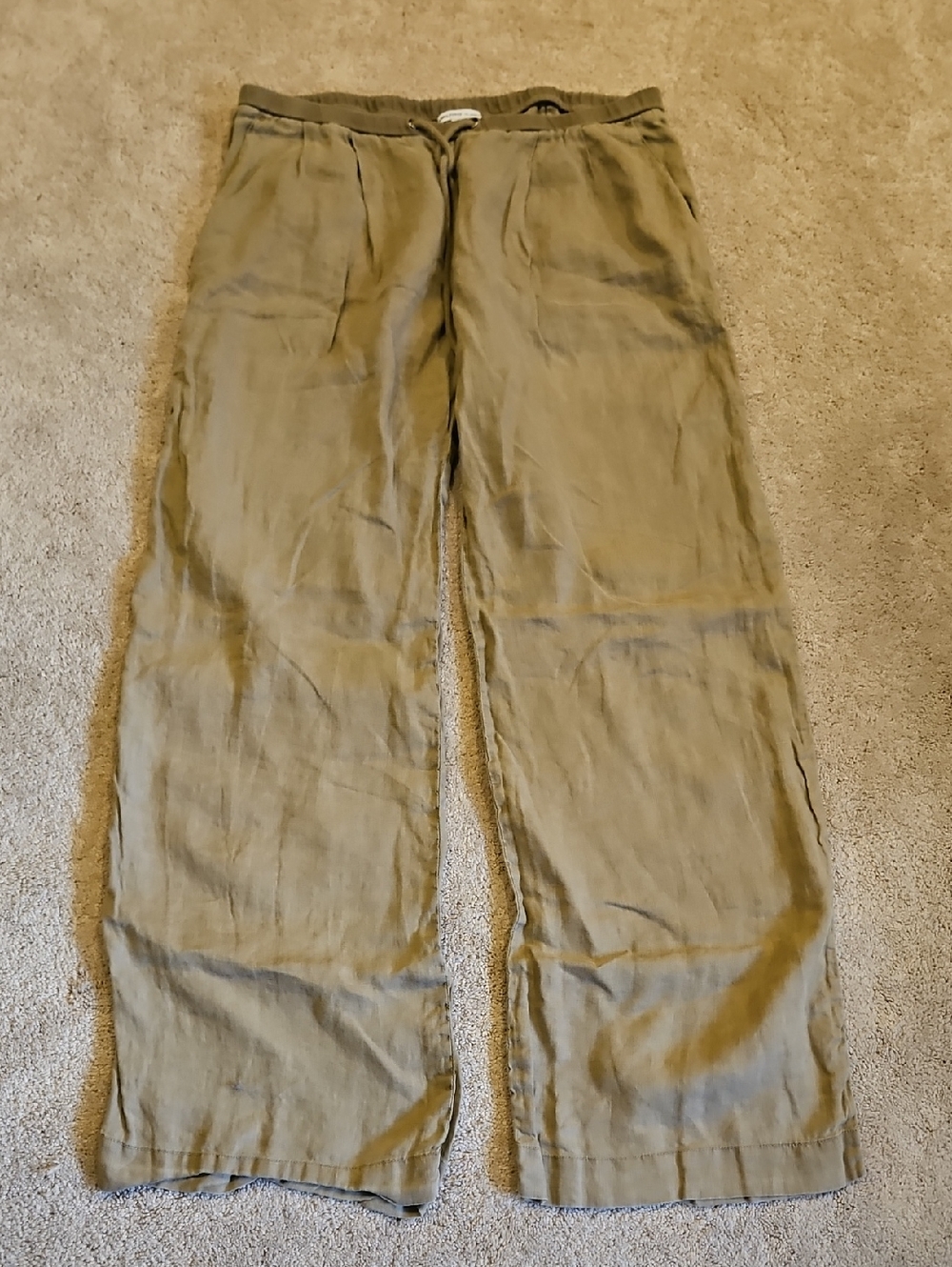 James Perse 100% Linen Drawstring Pants - Khaki/Olive Green